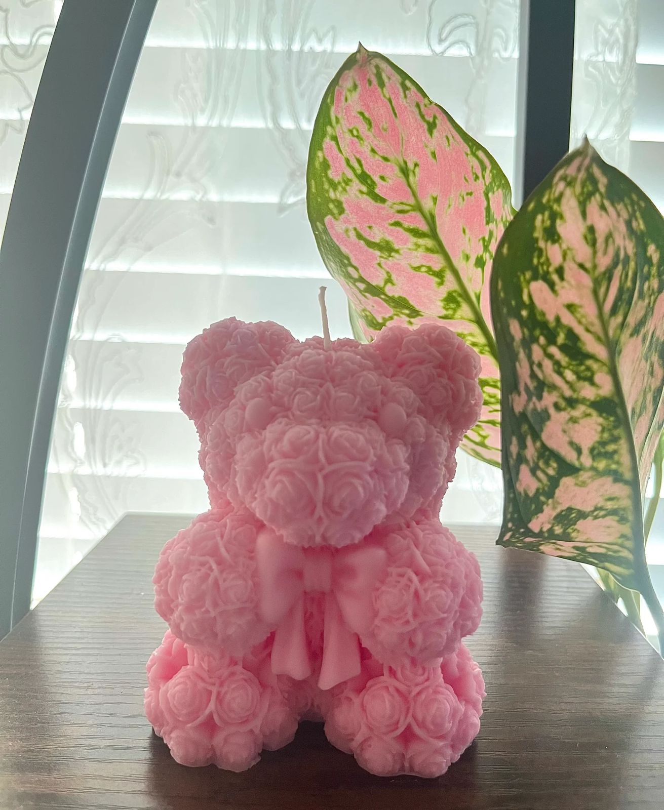 Pink Rose Bear Candle